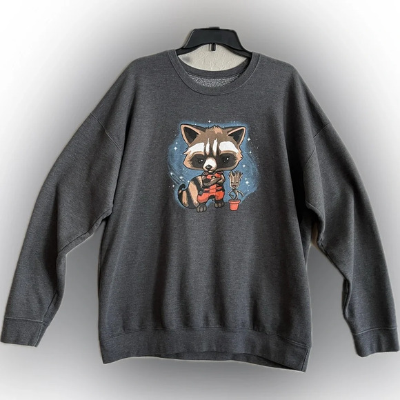 Marvel Guardians Of The Galaxy Rocket Raccoon Womens Grey Sweatshirt, Size 2X - Picture 2 of 8
